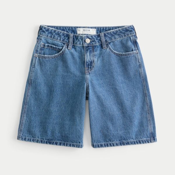 Low-Rise Dark Rinse Wash Baggy Jort - medium
