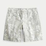 Low-Rise Dark Rinse Wash Baggy Jort - white camo