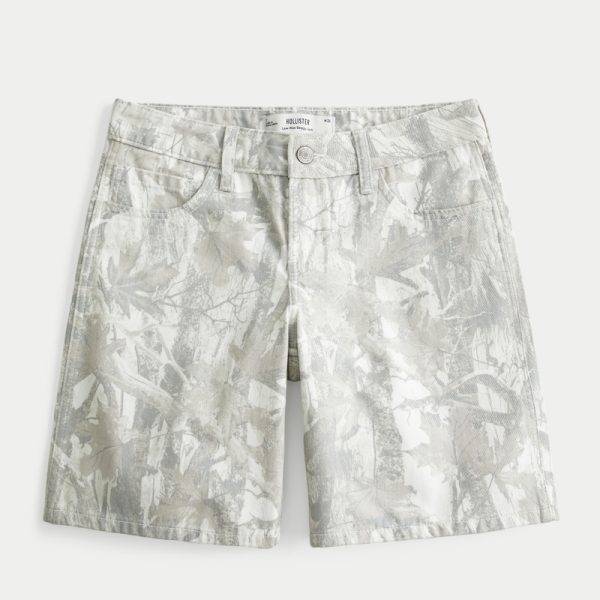 Low-Rise Dark Rinse Wash Baggy Jort - white camo