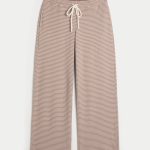 Gilly Hicks Waffle Lace Straight Pants - light brown stripe
