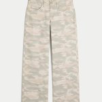Low-Rise Dark Wash Foldover Waist Baggy Jeans - camo