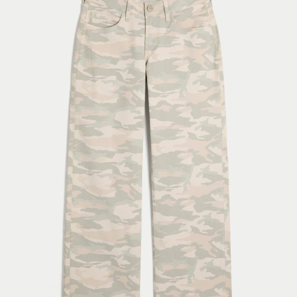 Low-Rise Dark Wash Foldover Waist Baggy Jeans - camo