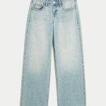 Low-Rise Dark Wash Foldover Waist Baggy Jeans - light