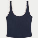 Gilly Hicks Cozy Waffle Lace Trim Tank - navy