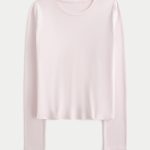Seamless Fabric Long-Sleeve Crew Top - light lilac