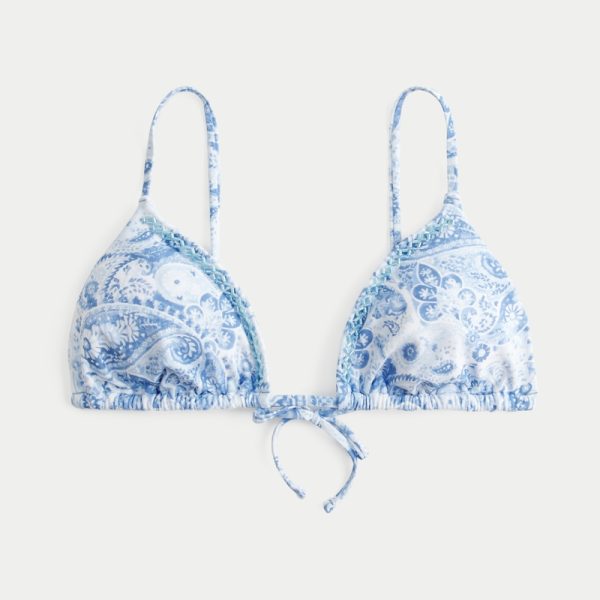Embellished Triangle Bikini Top - light blue pattern