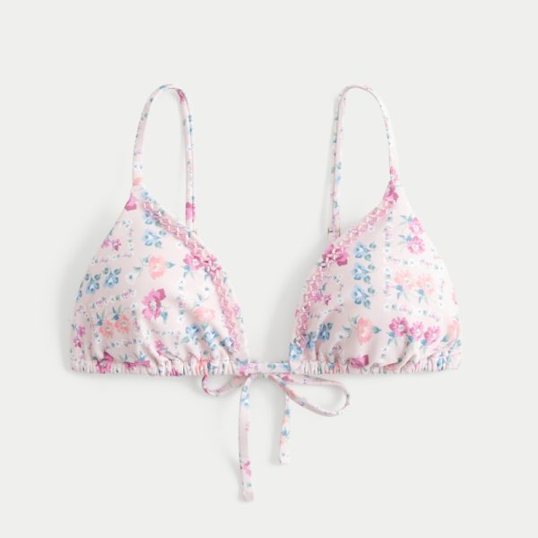 Embellished Triangle Bikini Top - light pink floral