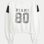 Easy Off-the-Shoulder Chicago Graphic Sweatshirt - cloud white