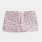 Low-Rise Twill Shortie Shorts - light pink plaid