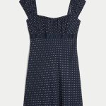 Crepe Satin Band Mini Dress - navy blue dot