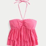 Tiered Halter Babydoll Top - raspberry
