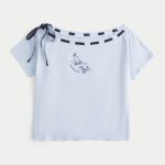Easy Off-the-Shoulder Tie T-Shirt - dusk blue