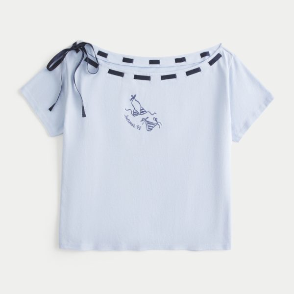 Easy Off-the-Shoulder Tie T-Shirt - dusk blue