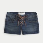 Low-Rise Light Wash Denim Shortie Shorts - dark