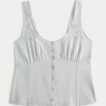 Linen Blend Button-Through Top - grey green