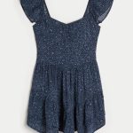 Cinch-Bust Mini Skort Dress - navy blue pattern