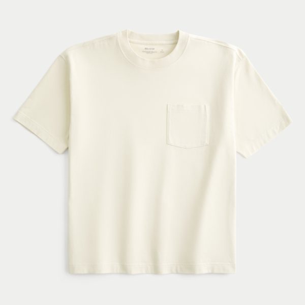 Boxy Heavyweight Washed Cotton Crew T-Shirt - cream