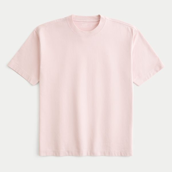 Boxy Heavyweight Washed Cotton Crew T-Shirt - pink