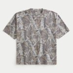 Boxy Heavyweight Crop Crew T-Shirt - light brown camo