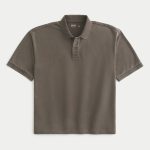Boxy Crop Washed Polo - washed dark brown