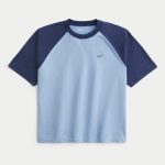 Boxy Crop Heavyweight Icon Crew T-Shirt - navy and light blue