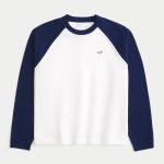 Boxy Crop Long-Sleeve Icon Crew T-Shirt - navy and white