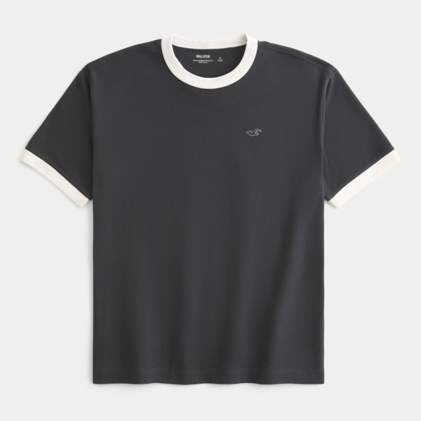 Boxy Heavyweight Ringer Crew T-Shirt - faded black