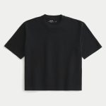 Boxy Heavyweight Crop Washed Crew T-Shirt - black