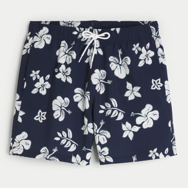 Mid-Thigh Volley Swim Trunks - navy print
