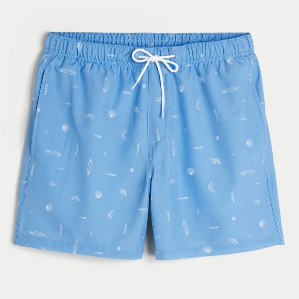 Mid-Thigh Volley Swim Trunks - light blue print