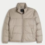 Boxy Mock-Neck Puffer Jacket - tan