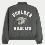 Varsity Graphic Bomber Jacket - dark olive gray