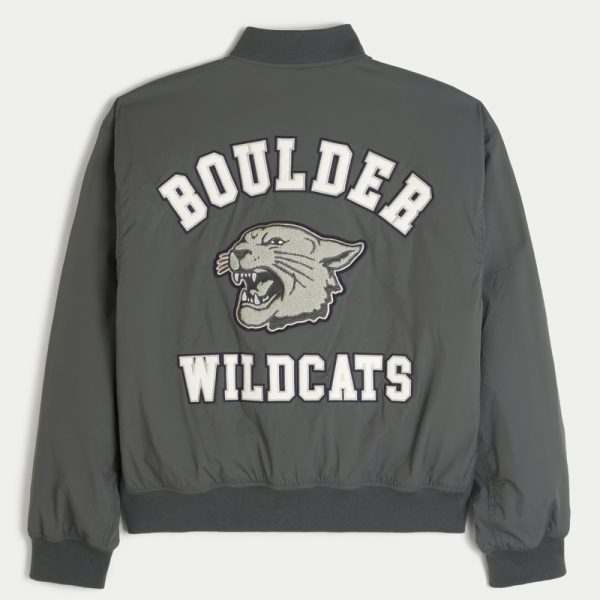 Varsity Graphic Bomber Jacket - dark olive gray