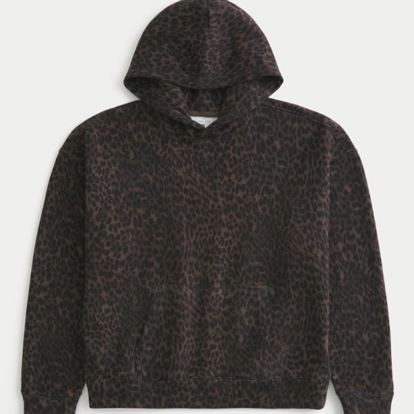 Boxy Hoodie - dark brown print