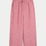 Pull-On Slub Pants - crimson check