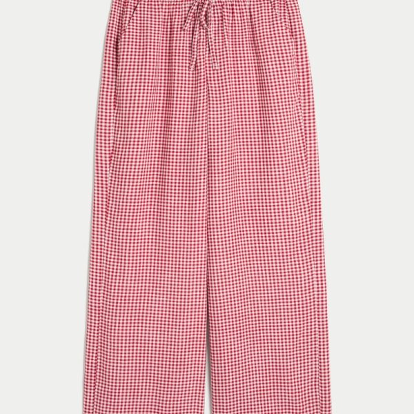 Pull-On Slub Pants - crimson check