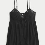 Crinkle Shine Flyaway Babydoll Top - black