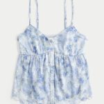 Easy Chiffon Babydoll Top - dusk blue floral