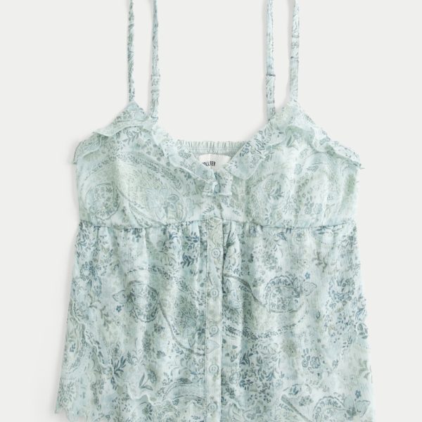 Easy Chiffon Babydoll Top - mint green floral