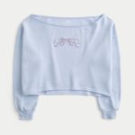 Easy Graphic Double Off-the-Shoulder Sweatshirt - dusk blue
