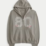 Oversized Graphic Zip-Up Hoodie - clay