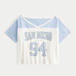 Oversized Off-the-Shoulder Varsity San Diego Graphic Tee - cloud white