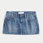 Low-Rise Embroidered Bow Denim Mini Skort - medium