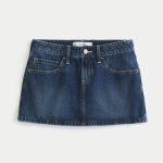 Medium Wash Embroidered Denim Mini Skort - dark