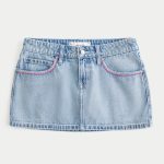 Medium Wash Embroidered Denim Mini Skort - light