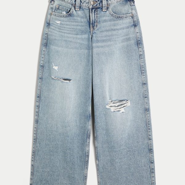 Low-Rise Dark Wash Super Baggy Jeans - medium ripped