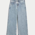Low-Rise Light Wash Foldover Waist Super Baggy Jeans - medium