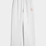 Dog Graphic Wide-Leg Sweatpants - light heather gray