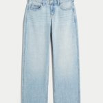 Low-Rise Dark Wash Foldover Waist Baggy Jeans - light