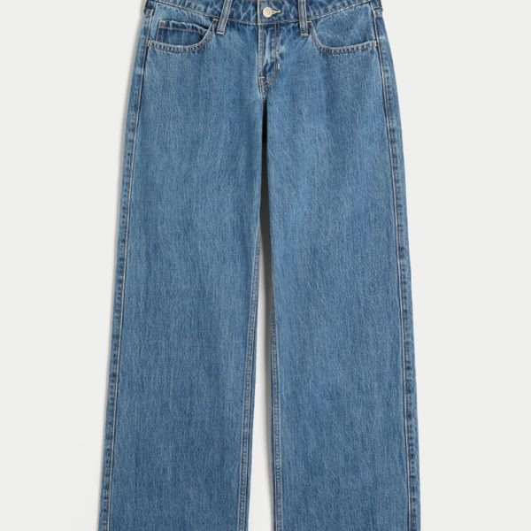 Low-Rise Medium Wash Los Angeles Graphic Baggy Jeans - medium